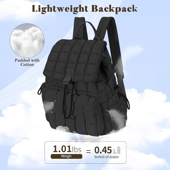 Women Puffy Backpack Quilted Travel Daypack Lightweight Grey 30L
